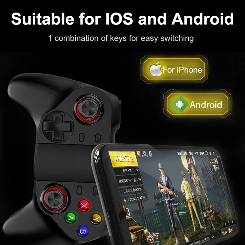 Sovawin PUBG Controller Mobile Controller For iPhone Gamepad Bluetooth Android Wireless Joystick Plug and Play with Phone Holder