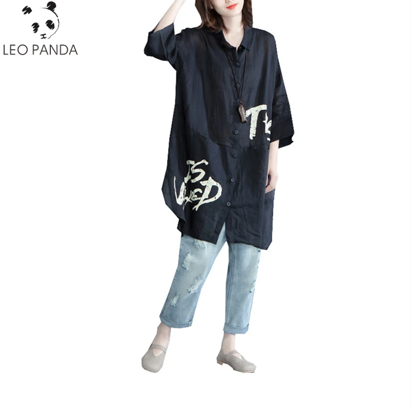 Plus Size 2019 Spring Autumn Women Fashion LetterPrint Button Tops Ladies Female Big Long Loose Split Blouse printing shirt XY41 |