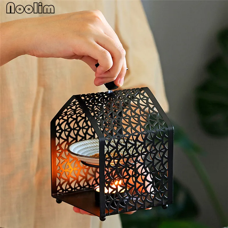 Iron Frame Candle Fragrance Lamp Oil Furnace Aroma Burner Ceramic Candle Holder Candlestick Vase Aromatherapy Stove Home Decor