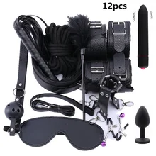 Porn sex handcuffs whip nipple clamps gag BDSM sex bondage kit sex toy for women Adult game sexy handcuffs lingerie for sex