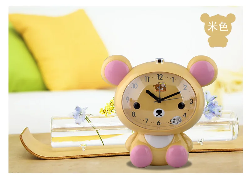

Bedside Home Decor Desktop Student Gifts Clock Quartz Movement 6.5" Digital Bear Cartoon Silent Creative Children Alarm Clocks