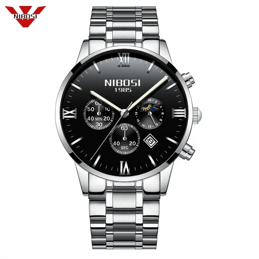 

NIBOSI Men's Watch Luxury Brand Chronograph Quartz Military Sport Clock Stainless Steel Men's Wristwatch Relogio Masculino