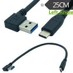 USB 3,0 macho de ángulo izquierdo y derecho de 90 grados a USB 3,1 macho tipo C, conector de Cable de carga de sincronización de datos USB (negro), 0,25 m, 25cm