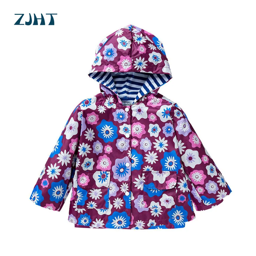 

ZJHT Baby Rain Coats For Girls Boys Clothes Children Waterproof Raincoat Kids Flower Butterfly Outerwear Solid Windbreaker MY081
