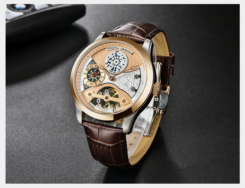 PAGANI Дизайн турбийон автоматические механические часы мужские кожаные часы Скелет Мужские часы Роскошные спортивные деловые наручные часы