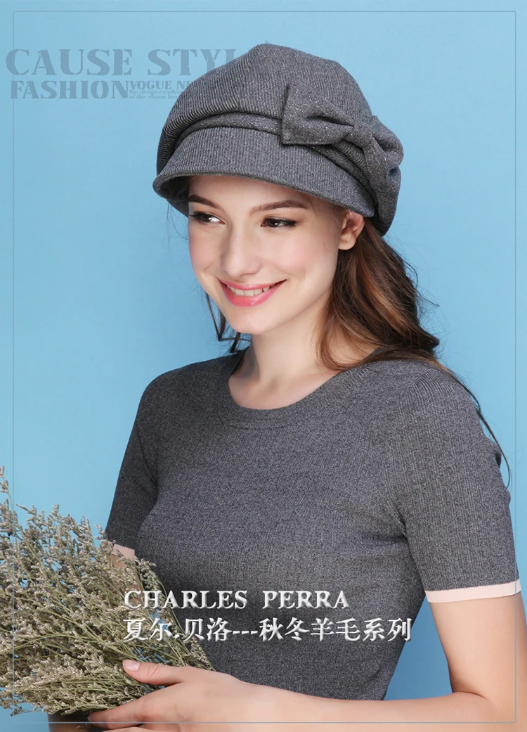 Чарльз Perra Брендовые женские береты осень-зима новые теплые модные Шапки Повседневное элегантная женская шерстяная шляпа берет с бантом 9252