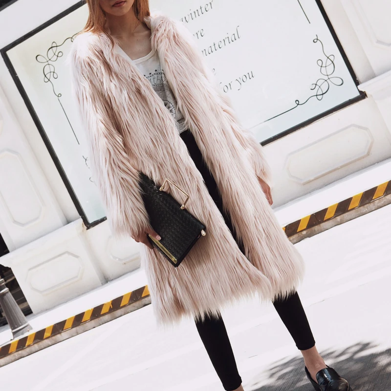 Элегантное X-Long пушистое пальто из искусственного меха, женская зимняя Толстая теплая верхняя одежда с капюшоном из искусственного меха, осенние меховые куртки, пальто, уличная одежда розового цвета