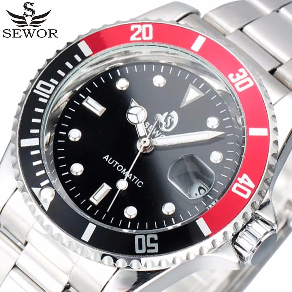 SEWOR Топ бренд класса люкс Дата Спорт автоматические механические часы для мужчин наручные часы армейские военные часы Relogio Masculino