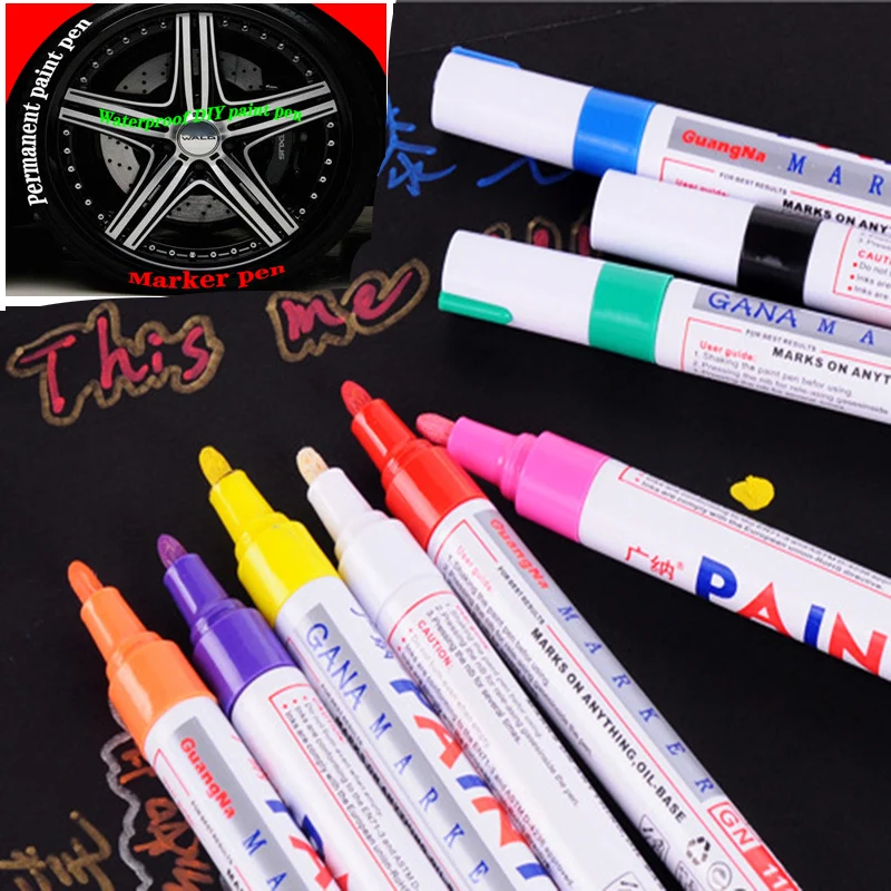 

12 colors 1 piece colorful waterproof pen car tire metal tire CD graffiti permanent ink mark oil mark pen marker pen stationery