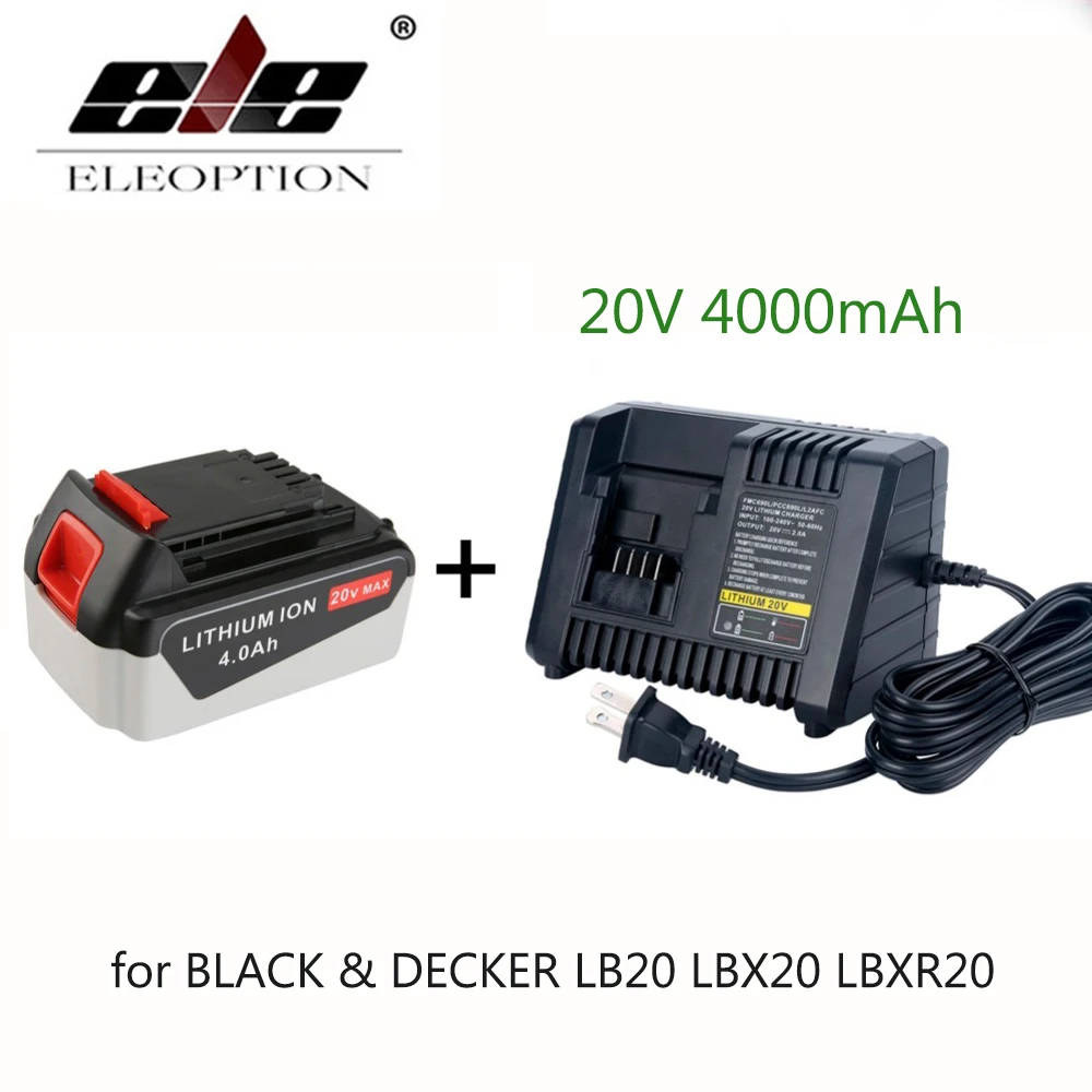 

High Quality 20V Li-ion 4000mAh Rechargeable Power Tool Replacement Battery for BLACK & DECKER LB20 LBX20 LBXR20 + Charger