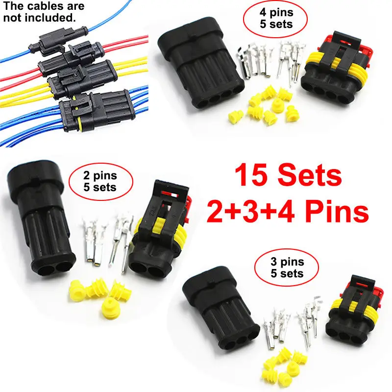 

2+3+4 Pins Car Auto Sealed Waterproof Electrical Wire Connector Plug 15 Kits New