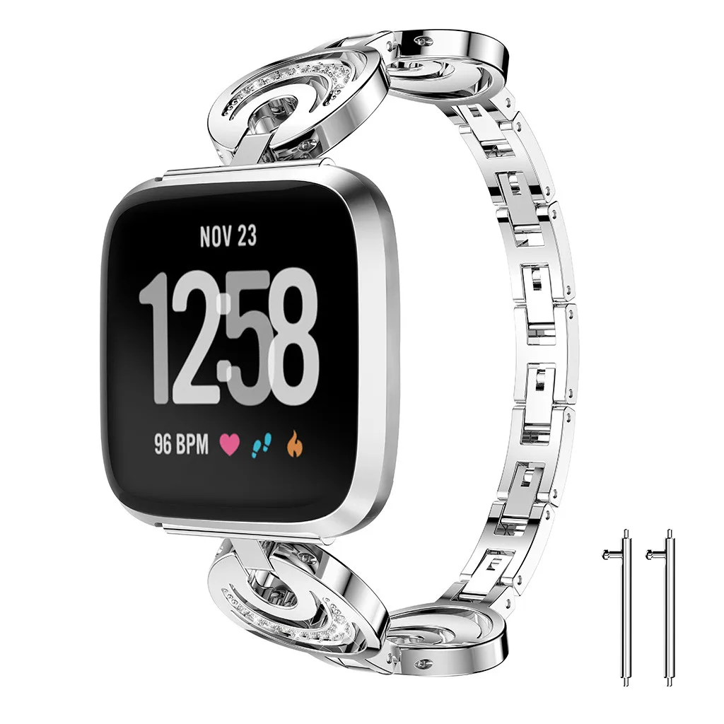 

2019 Fashion Watchbands Crescent Type Crystal Metal Watch Band Wrist Strap For Fitbit Versa Lite Hook Buckle Women Watch Belts