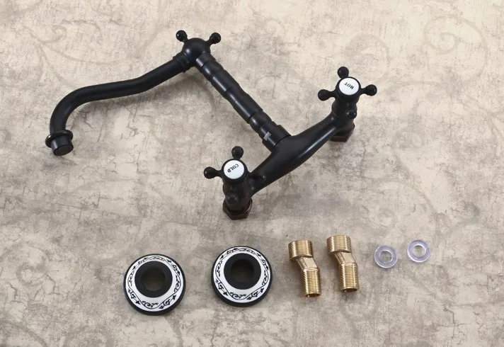 Black Oil Rubbed Bronze Wall Mount Kitchen Wet Bar Bathroom Vessel Sink Faucet Dual Cross handle anf328