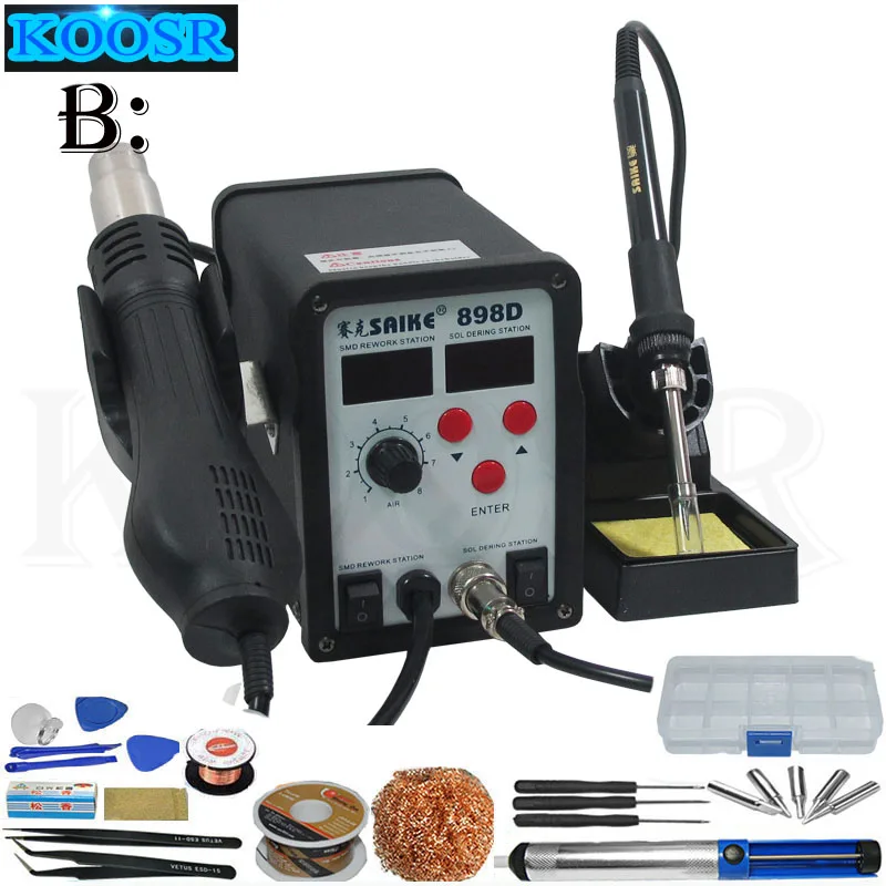 

Hot Selling ! SAIKE 898D 2 in 1 Soldering Station Hot Air Gun+welding Iron 220V 110V SAIKE898D hot air gun+solder iron