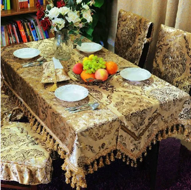 SMTT001 130 180cm customization European style gold ice velvet flowers print tablecloths table mats chair covers