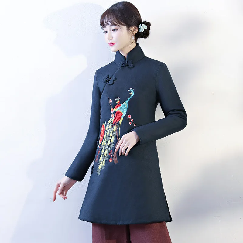 Manteau Vintage Outwear A style C À Style Dames Mandarin style F Broderie Col Veste style Coton Longues E S G style Paon style D National Automne xxl Chinois style Manches B nvxUqIUZp