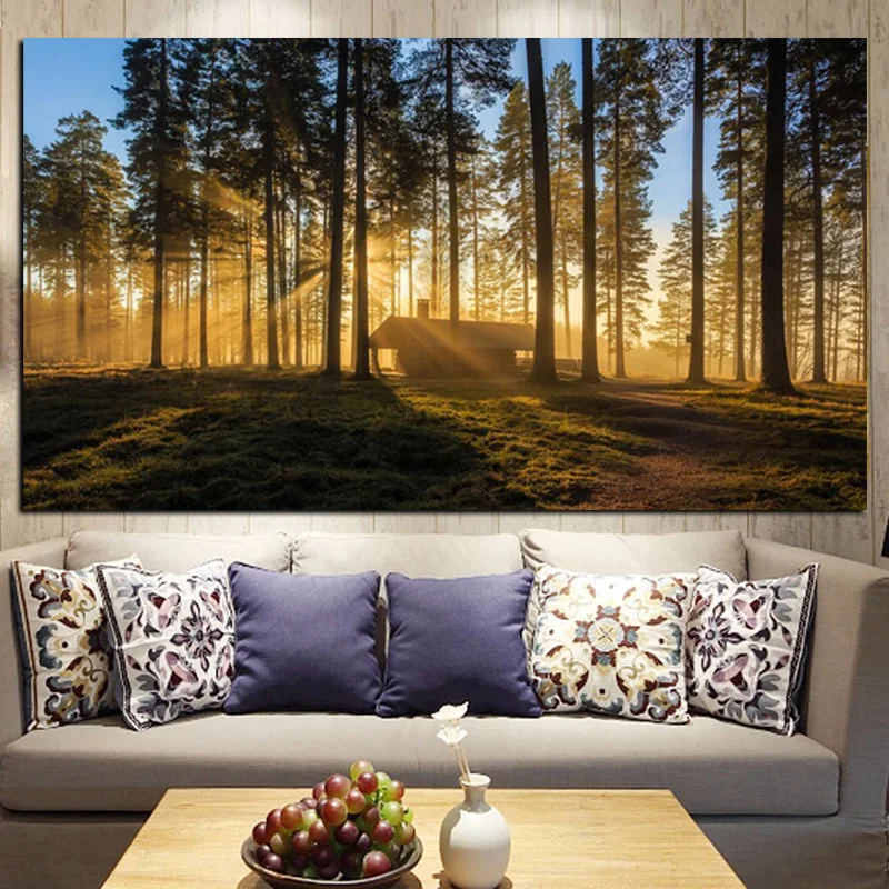 Big Size Print Woods Mountain Forests Reveal Morning Sun Kyoto Japan Canvas Art Painting Wall Picture for Living Room Cuadros