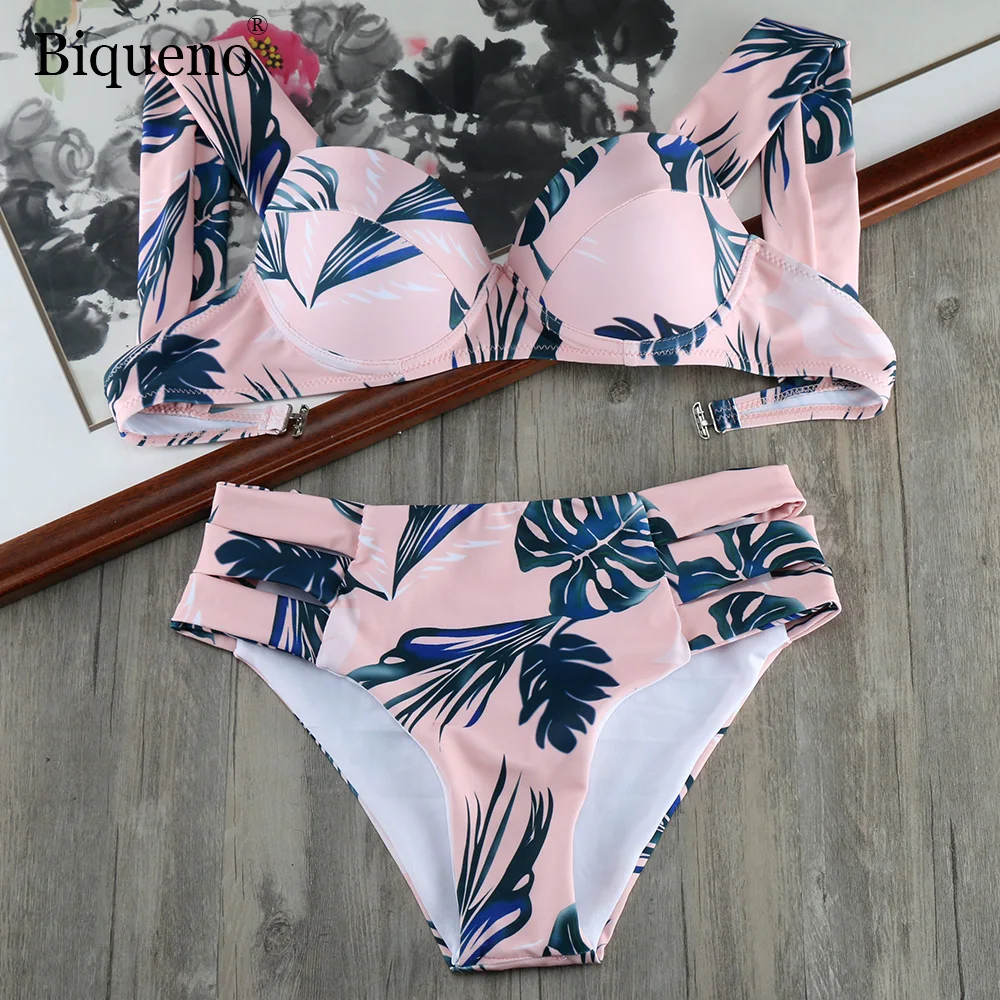 

2018 Plus Size Support Swimsuit Bathing Suit Women Sexy Push Up Bikinis Beach Bodysuit Swimwear Print Underwire Bikini Set XL