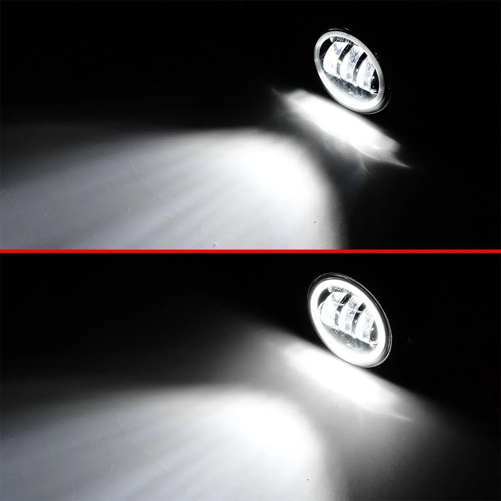  FADUIES 2PCS DOT 4Inch Round Wrangler Led Fog Light 30W 6000K White Halo Ring DRL Off Road Fog Lamp - 32839813455
