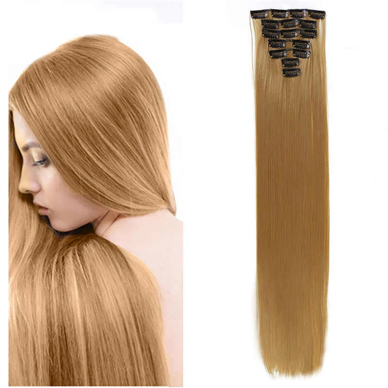 AOSIWIG-24-Long-Straight-Hair-Extension-7pcs-set-16-Clips-In-On-Hair-Extensions-Synthetic-Heat