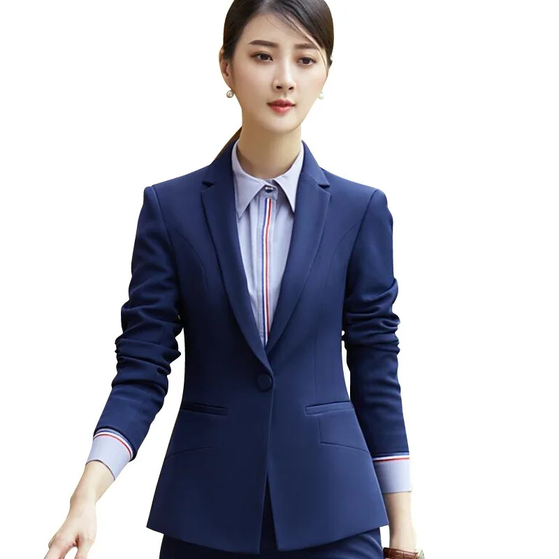

2017 Fashion autumn women blazer outerwear slim formal plus size black navy blue long sleeve jacket office ladies work wear