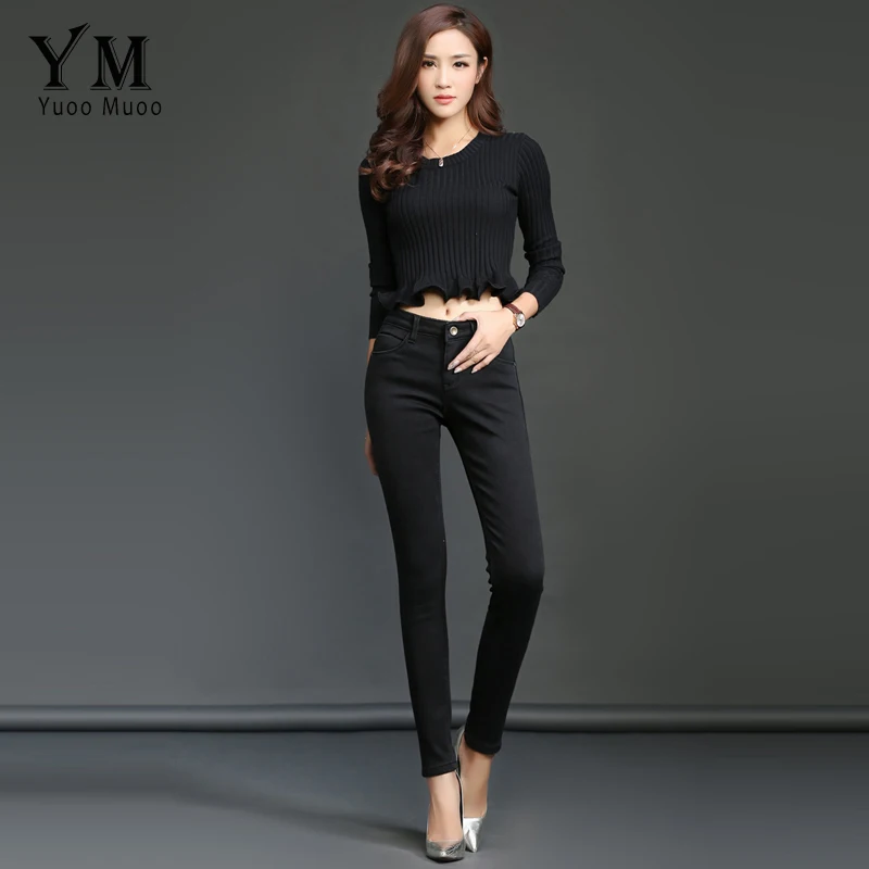 YuooMuoo New Velvet Thicken Warm Winter Jeans for Women Female Stretch Simple Pencil Jeans Femme High Street Fashion Denim Pants