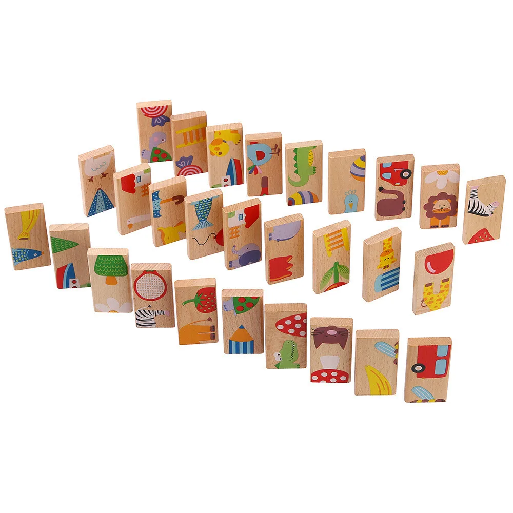 

domino game domino 28Pcs/Set Animal Domino Puzzles Toys Wooden Puzzles Domino Blcoks Kids Baby juguetes Wooden blocks hot #06