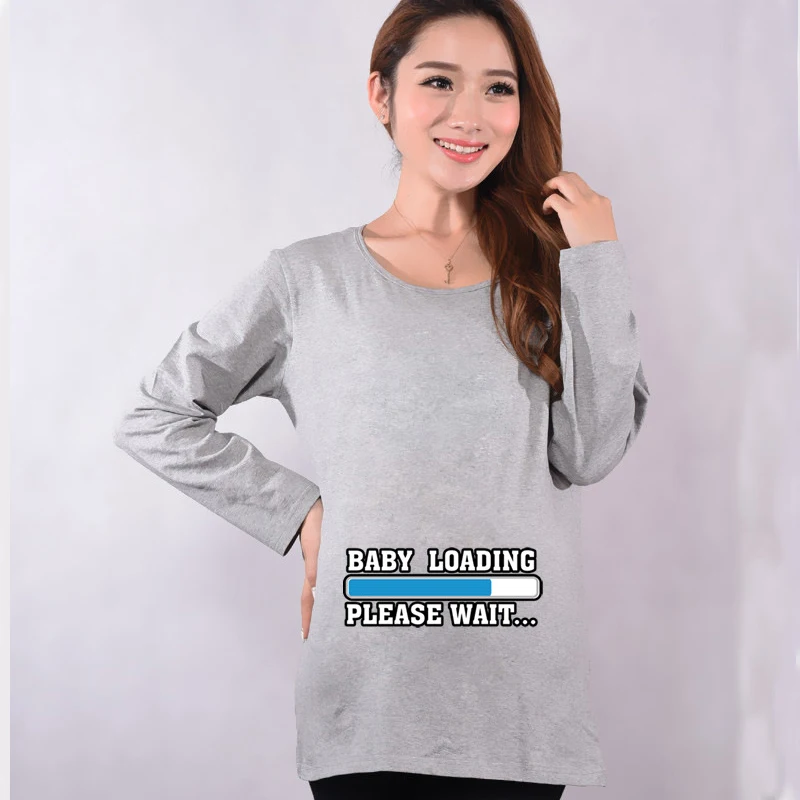 

Maternity Funny Baby Loading T Shirts Autumn Hot Red Long Sleeve Tops Tees Clothes For Pregnant Women Pregnancy Wear Clothing