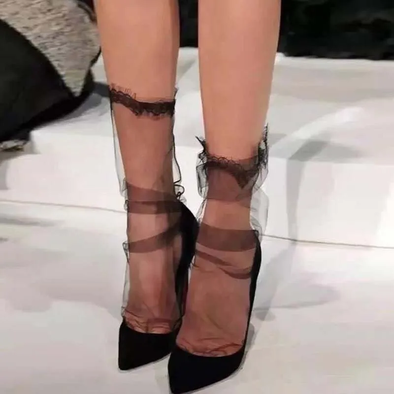 [EIOISAPRA] Harajuku прозрачные однотонные кружевные носки женские эластичные сетчатые принцессы Meias сетчатые чулки Heap Calcetines Mujer - Цвет: 1