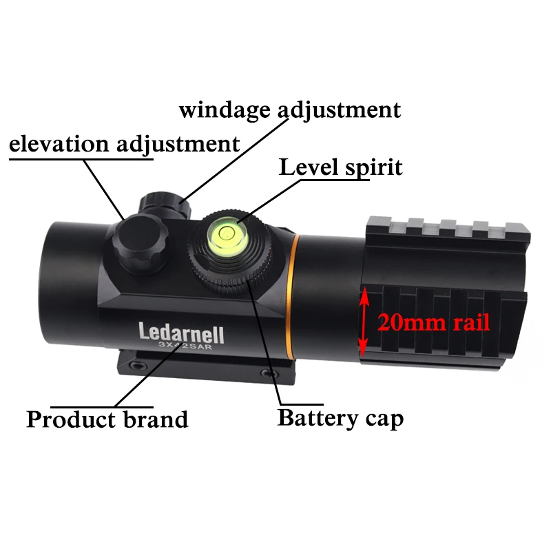 Ledarnell 3x42 11 мм/20 мм рельсовые крепления тактический оптический прицел для винтовки Охота голографический красный точечный оптический, телескопический для охоты