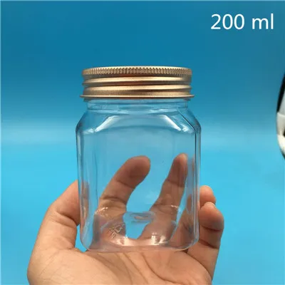20 шт в наборе, 250 500 г пустая прозрачная пластиковая упаковка квадратные бутылки Мед Конфеты баночки для пробников пряности графин для сока - Цвет: 200 ml rose gold lid