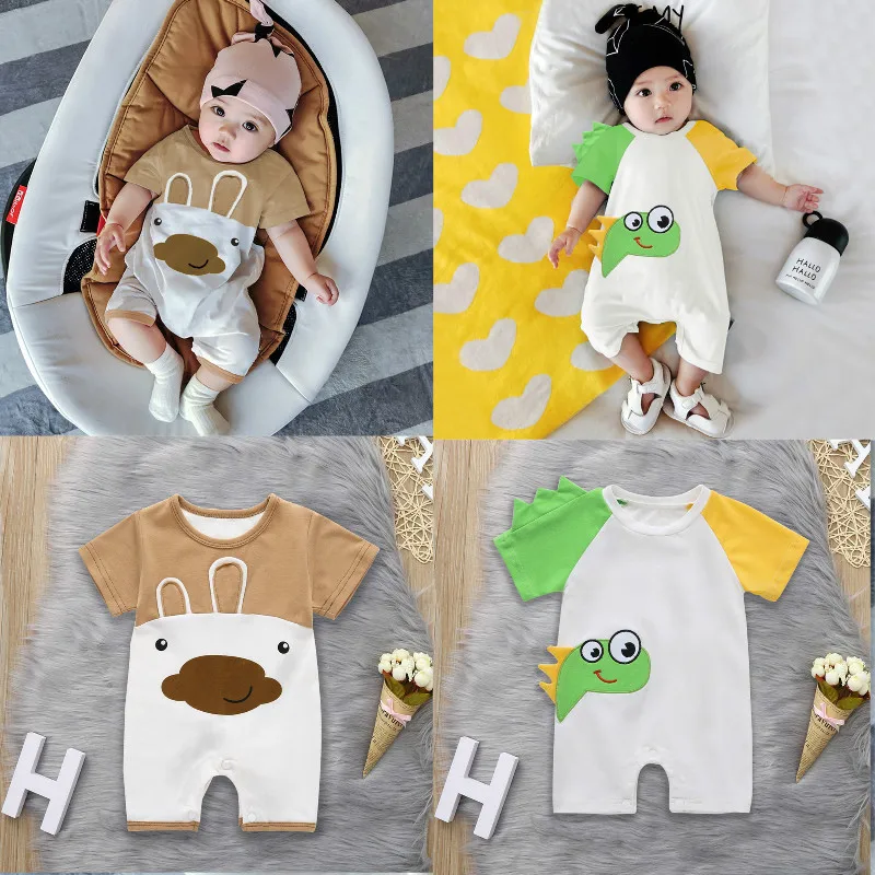 

2019 Cute Newborn Infant Baby Boy Girl Cartoon Romper Jumpsuit Playsuit Short Sleeve Cotton Casual Toddler Baby Clothes Summer
