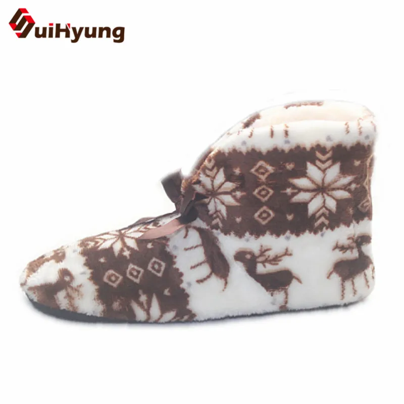 Suihyung/популярные женские домашние тапочки; зимняя теплая Домашняя обувь принты животных; теплая хлопковая обувь из флока; плюшевые тапочки для спальни