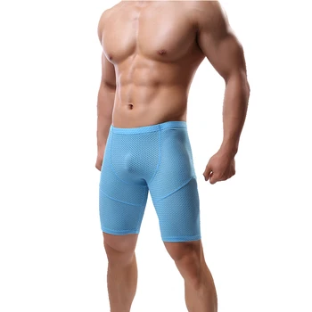 

New Mesh Sheer Men Boxers Underwear Long Leg Shorts Sexy Underpants Boxershorts Homme Sleep Mens Hollow Breathable Bottoms