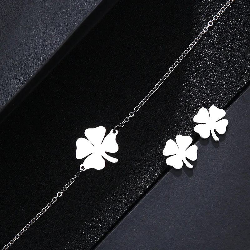 CACANA jewelry sets jewelry set Stainless Steel Sets For Women Clover Shape Necklace Bracelets Earrings For Women Lover's Engagement Jewelry