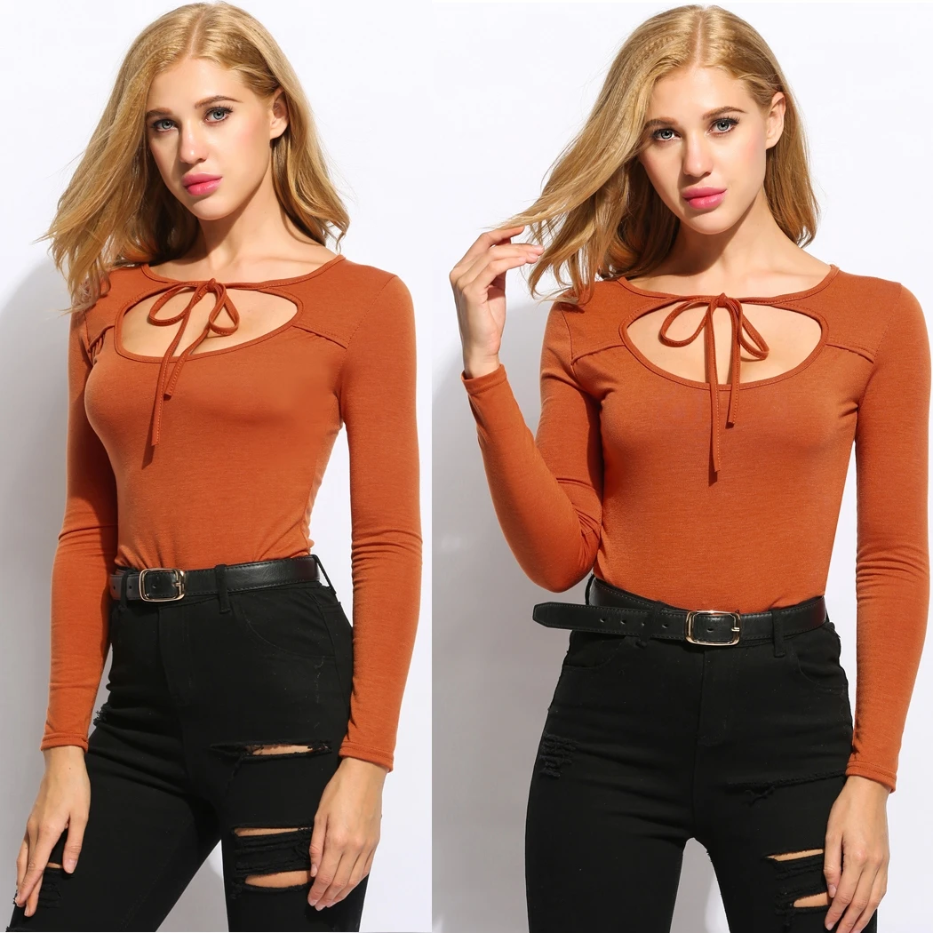 Sexy Women Up O Neck T Shirt Cut Out Shirts Sleeve T Shirts Slim Summer