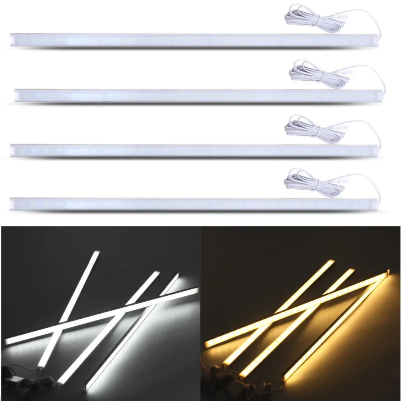 

CLAITE 4Pcs 50CM 30 LED Night Light 1000LM 10W LED Strip Light Kit for Under Kitchen Cupboard Cabinet Lamp DC12V