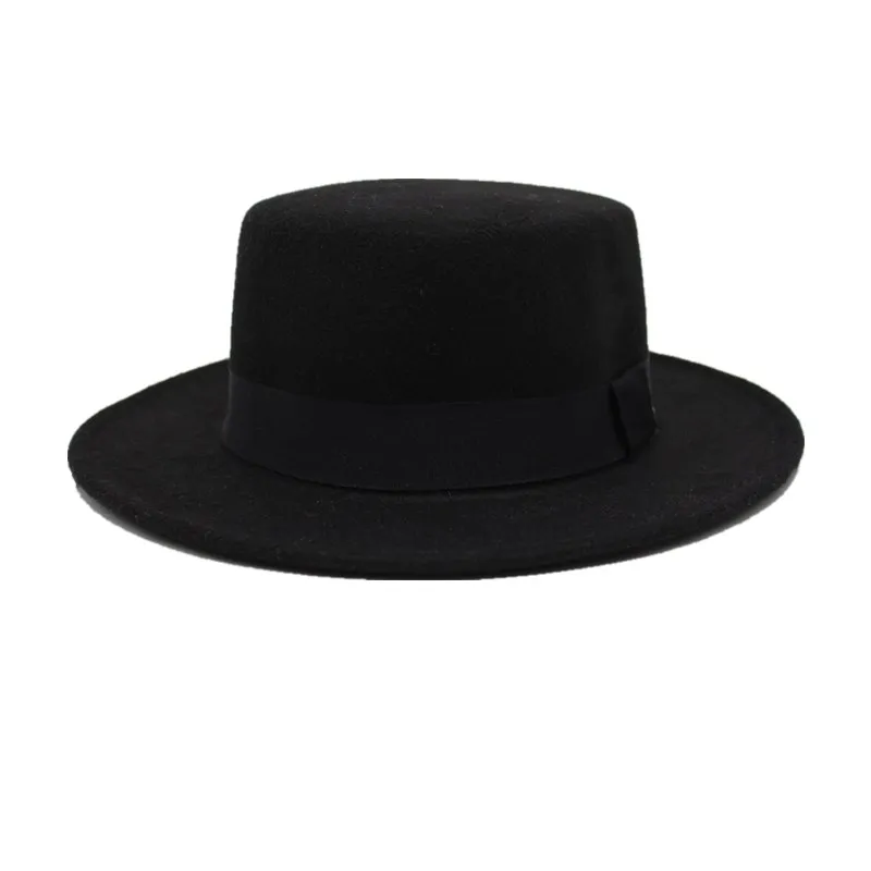 

Seioum Brand Wool Boater Flat Top Hat For Women's Felt Wide Brim Fedora Hat Laday Prok Pie Chapeu de Feltro Bowler Gambler Top H