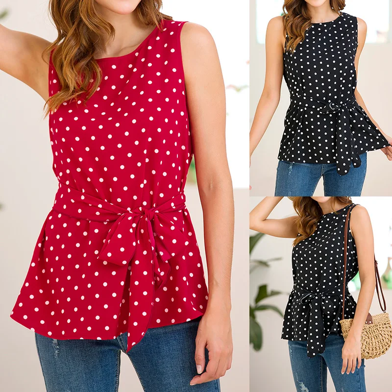 

Summer new Women blouse 2019 round neck sleeveless printed shirt chiffon blouse shirt casual shirt sweet ladies clothing