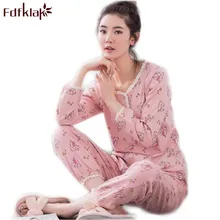Fdfklak/женская одежда для сна; сезон весна-осень; женские пижамы с длинными рукавами и принтом; хлопковые пижамы; Семейные пижамы; большие размеры; пижамы для женщин; Q605