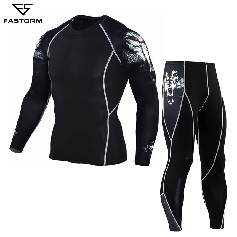 

Fastorm Men Tracksuit Compression Running Set Gym Demix Jogging Suits Sportswear Tight Fitness T-Shirt Leggings Workout Clothes