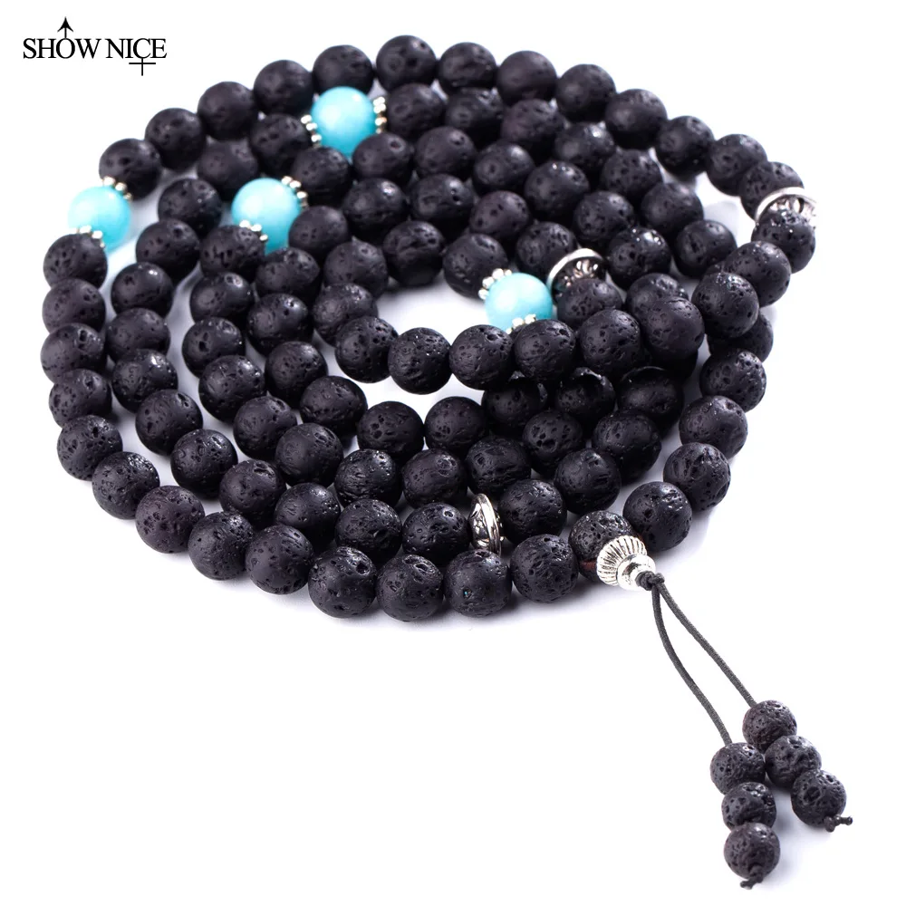 

2pcs) Lava Stone Essential Oil Diffuser Necklace Aromatherapy Jewelry Buddha Buddhist Beads Lotus Yoga Tassel Diffuser Necklace