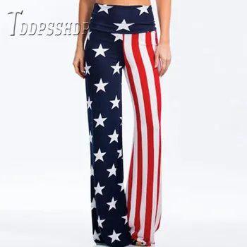 

High Waist Flag Stripe Printed Women Pants Patchwork 2019 Spring Summer Sweatpants Trousers