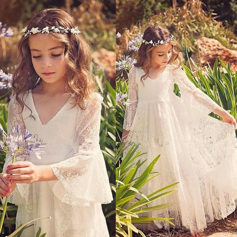 long sleeve boho flower girl dresses