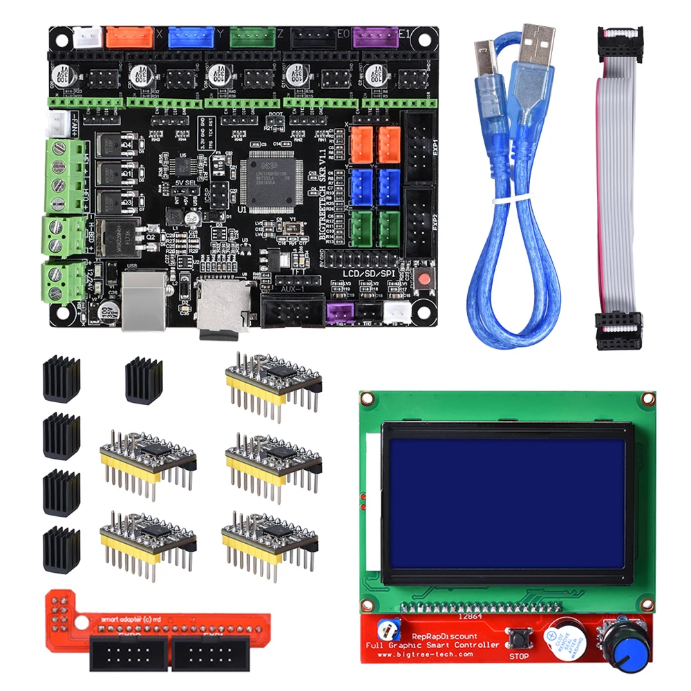 

BIGTREETECH SKR V1.1 32-Bit Smoothieboard Control Board Reprap MKS GEN L+12864LCD A4988/DRV8825/TMC2208/TMC2130 3D Printer Parts
