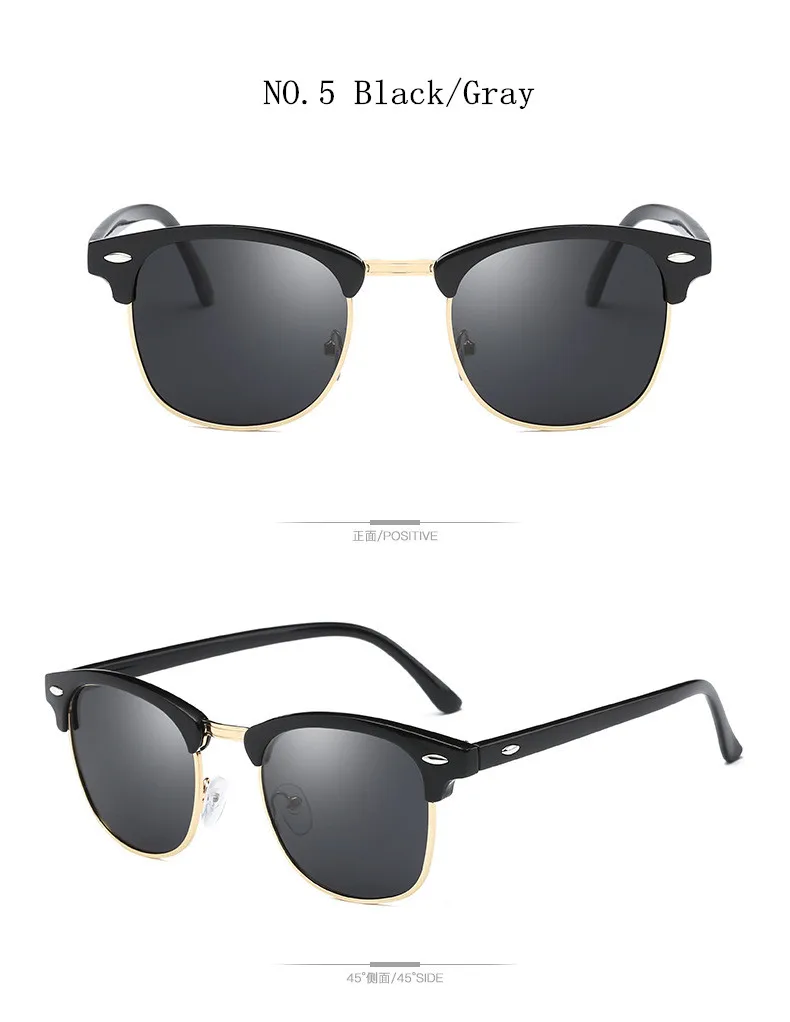Новая мода полу поляризованные солнцезащитные очки без оправы Для мужчин Для женщин Брендовая Дизайнерская обувь полукадр солнцезащитные очки Классические Óculos De Sol UV400