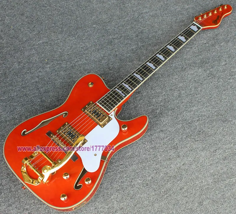 

High Quality Musical Instruments Chinese Guitar Factory Handmade Semi-Hollow Body Electric Guitar Golden Hardware B5 Bigsby