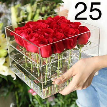 

Rose Flower Box With Lid Makeup Organizer Transparent Makeup Organizer Material Cosmetic Case Holder For Valentine'S Day J05