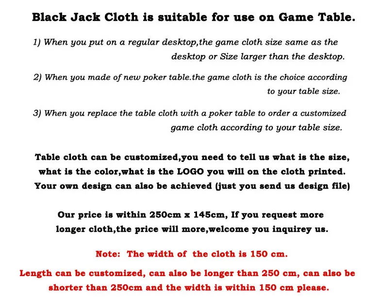 1pc Black Jack Game Cloth Layout can be with good ablities of flame-proof, water-proof & pollution resisitant.