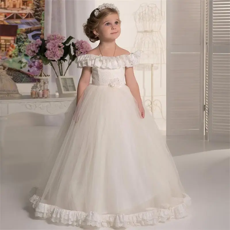 New Design Boat Neck Lace Flower Girl Dresses First holy ...